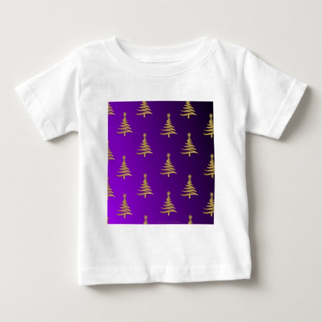 Camiseta Para Bebê Árvores de Natal Douradas em Roxo (Frente)