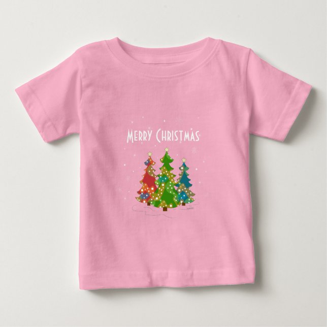 Camiseta Para Bebê Árvores de Natal Flocos de Neve Brincadeiras Verme (Frente)
