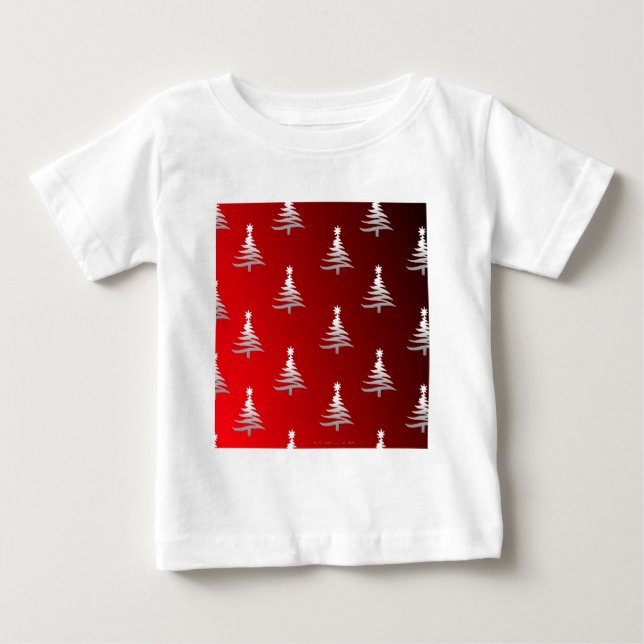 Camiseta Para Bebê Árvores de Natal Prateadas em Vermelho (Frente)