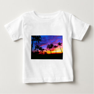 Camiseta Para Bebê Árvores de Palma de Praia Havaiana, Exóticas, Verm