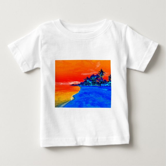 Camiseta Para Bebê Árvores de Palma Exóticas de Praia pop Art (Frente)