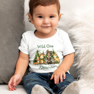 Camiseta Para Bebê Árvores Selvagens de Animais da Floresta primeiro 