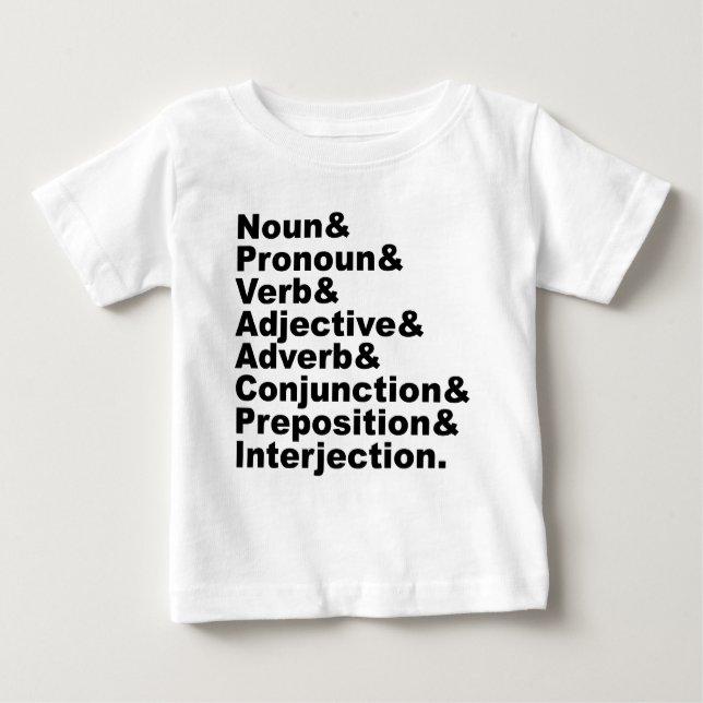 Camiseta Para Bebê As 8 Partes do Discurso em Língua Inglesa (Frente)