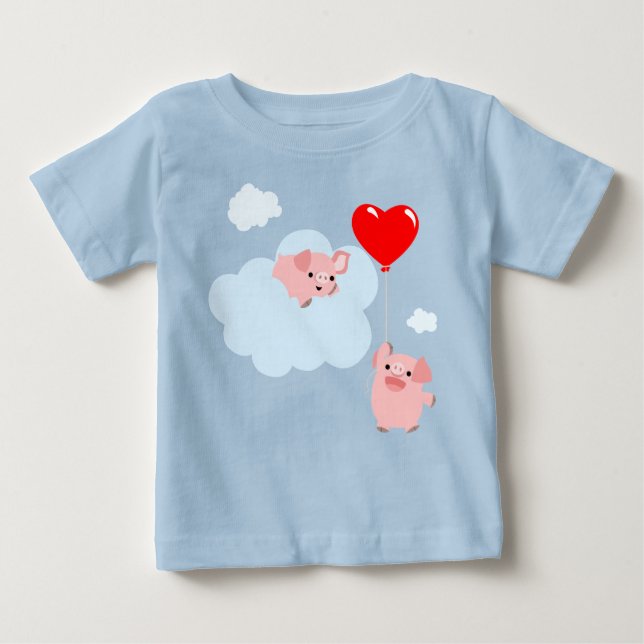 Camiseta Para Bebê As Asas do Amor (Porcos de Cartoon) (Frente)