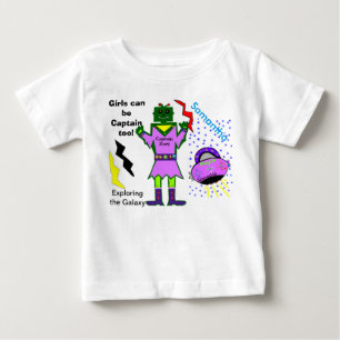 Camiseta Para Bebê As meninas podem ser capitão Demasiado Robô Nave