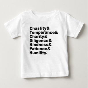 Camiseta Para Bebê As Sete Virtudes Tornadas Populares Pela Bíblia