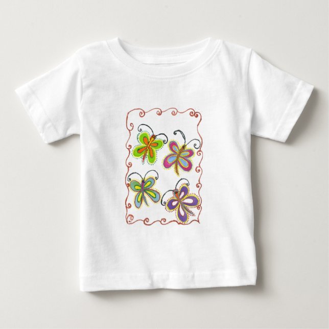 Camiseta Para Bebê Asas Whimsical: design de Asas Butterfly Estontean (Frente)