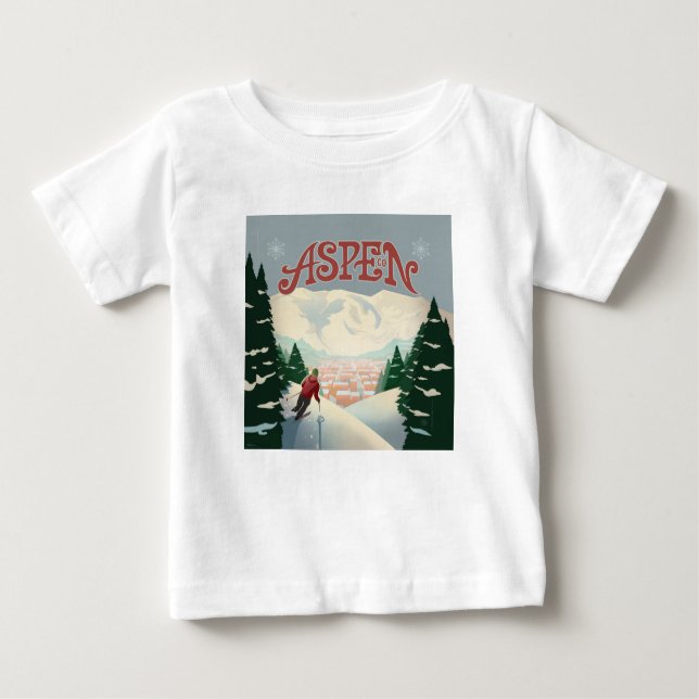 Camiseta Para Bebê Aspen Skier | Colorado (Frente)