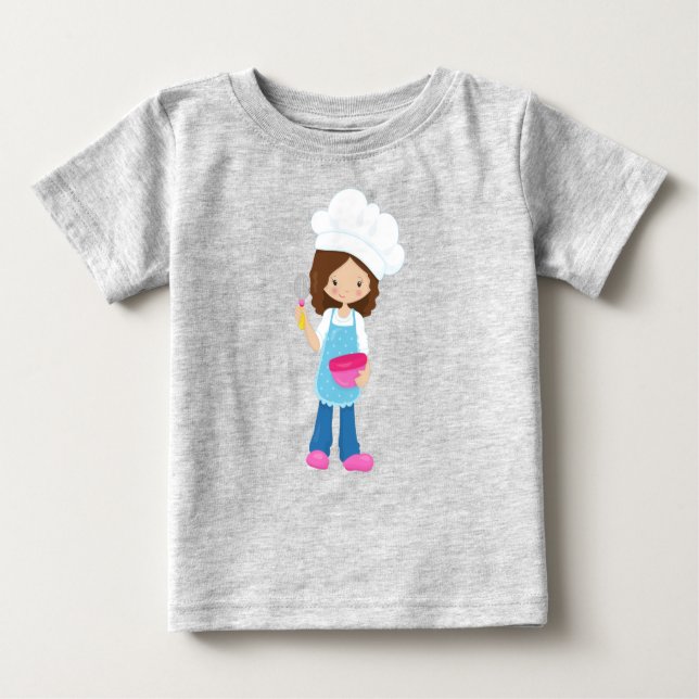 Camiseta Para Bebê Assar, Padeiro, Confeiteiro, Garota Bonita, Cabelo (Frente)