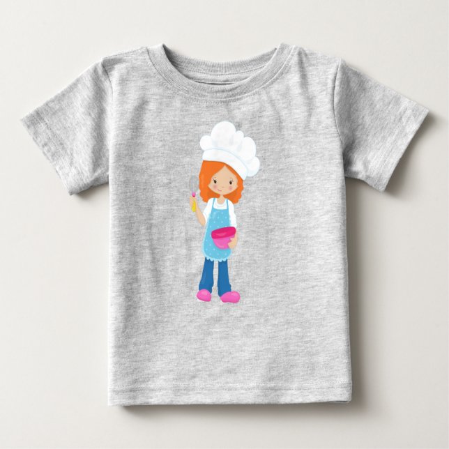 Camiseta Para Bebê Assar, Padeiro, Confeiteiro, Garota Bonita, Cabelo (Frente)