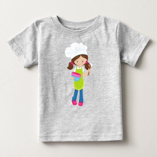 Camiseta Para Bebê Assar, Padeiro, Padaria, Garota Bonita, Cabelo Cas (Frente)