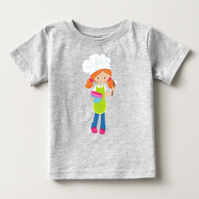 Camiseta Para Bebê Assar, Padeiro, Padaria, Garota Fofa, Cabelo Laran (Frente)