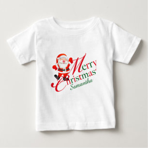 Camiseta Para Bebê Assinatura do Papai Noel Natal Alegre Fofa Nome