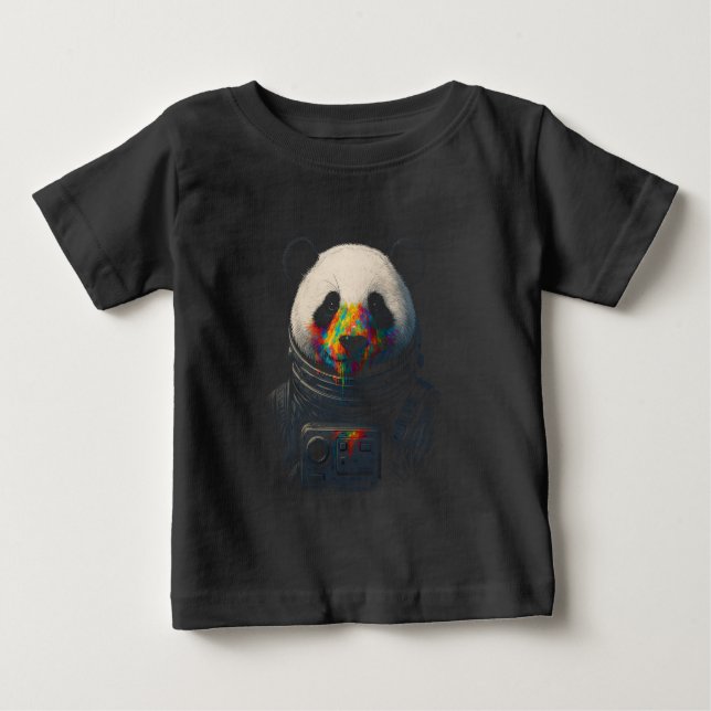 Camiseta Para Bebê Astronaut Panda with Neon Paint Splash  (Frente)