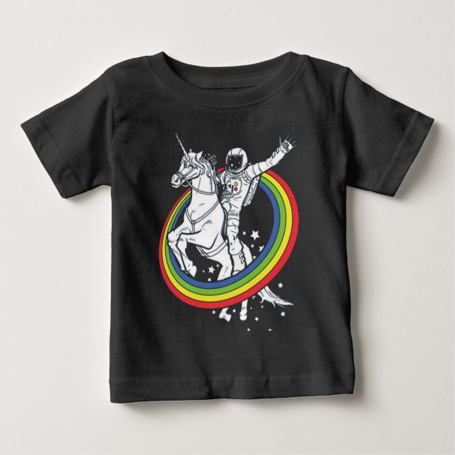 Camiseta Para Bebê Astronauta Andando Unicórnio (Frente)