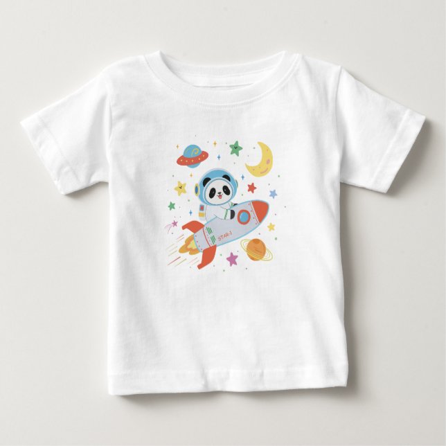 Camiseta Para Bebê Astronauta azul e laranja Panda (Frente)