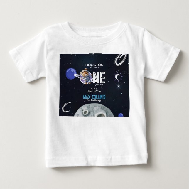 Camiseta Para Bebê Astronauta do Espaço Sideral 1º Aniversário (Frente)