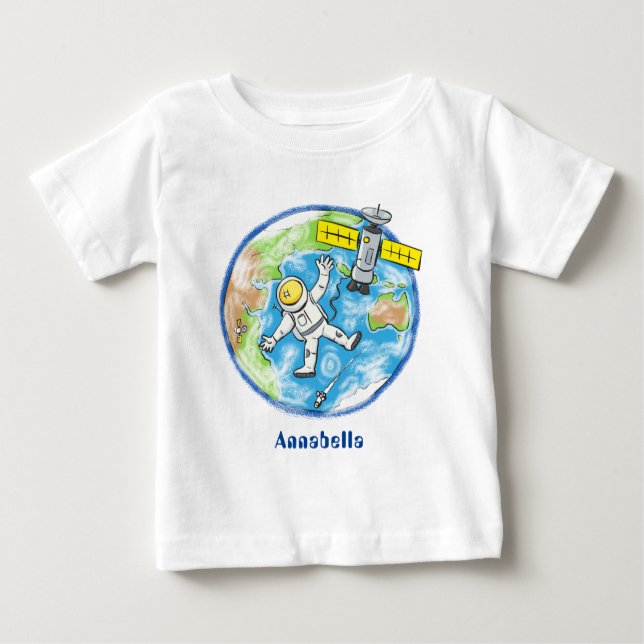 Camiseta Para Bebê Astronauta engraçado no espaço e na banda desenhad (Frente)