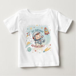 Camiseta Para Bebê Astronauta Estrelas Foguete Planeta Menino 1º Aniv