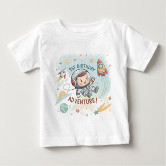 Camiseta Para Bebê Astronauta Estrelas Foguete Planeta Menino 1º Aniv