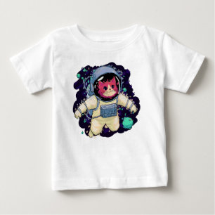 Camiseta Para Bebê Astronauta Gato Colorido