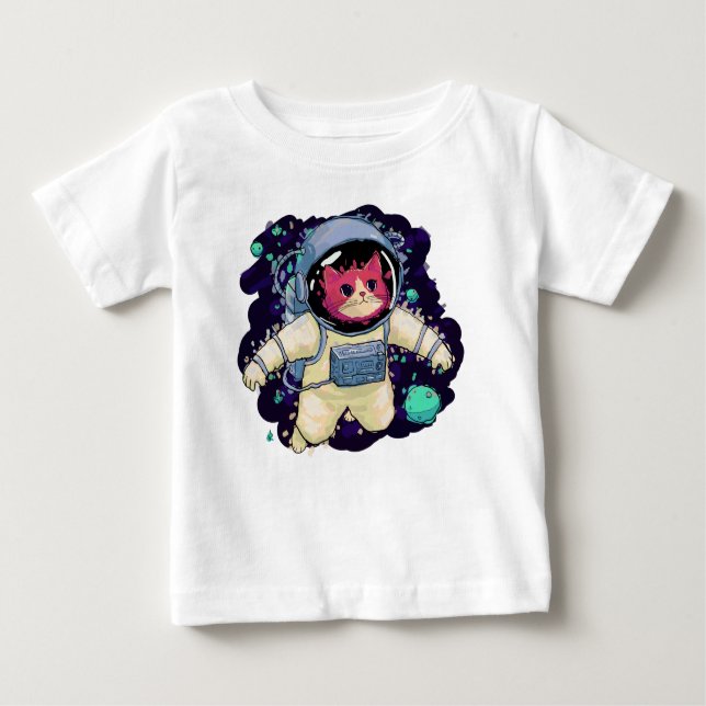 Camiseta Para Bebê Astronauta Gato Colorido (Frente)