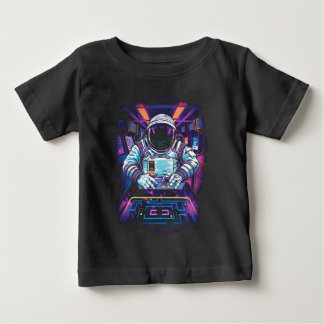Camiseta Para Bebê Astronauta Neon Exploração Espacial Cósmica Gráfic