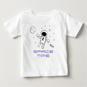 Camiseta Para Bebê Astronauta no Espaço - Arte em Preto, Branco e Rox