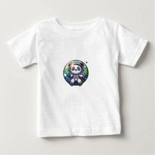 Camiseta Para Bebê Astronauta Panda giro flutuando na frente da terra