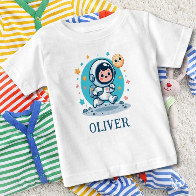 Camiseta Para Bebê Astronauta Pequenino Fofo na Lua (Criador carregado)