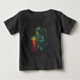 Camiseta Para Bebê Astronauta Segurando uma Espiral Cósmica