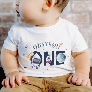 Camiseta Para Bebê Astronauta Stars Rocket Planet Boy primeiro aniver