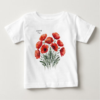 Camiseta Para Bebê August Poppy Bloom - Presente de Aniversário Perso
