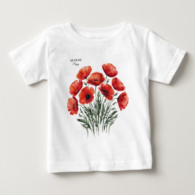 Camiseta Para Bebê August Poppy Bloom - Presente de Aniversário Perso (Frente)