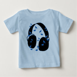 Camiseta Para Bebê Auriculares com notas musicais para o bebê no azu