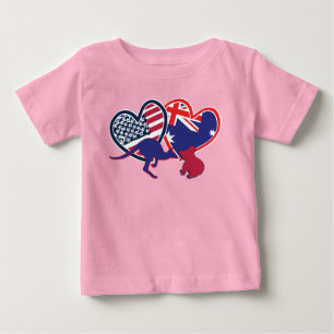 Camiseta Para Bebê Austrália e Estados Unidos Flag Hearts