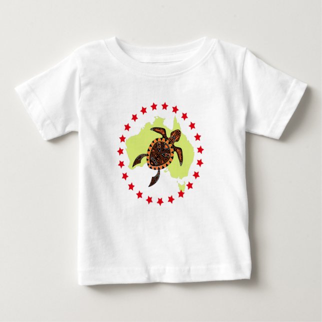 Camiseta Para Bebê Austrália E Tartaruga Marítima Em Círculo De Estre (Frente)