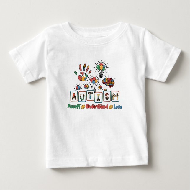 Camiseta Para Bebê Autismo Aceitar Compreender Amor (Frente)