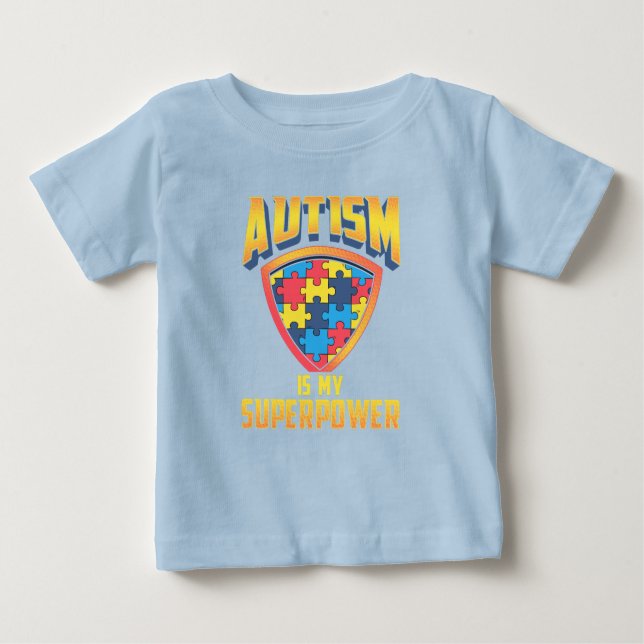 Camiseta Para Bebê Autismo É O Meu Quebra-cabeça De Superpotência (Frente)