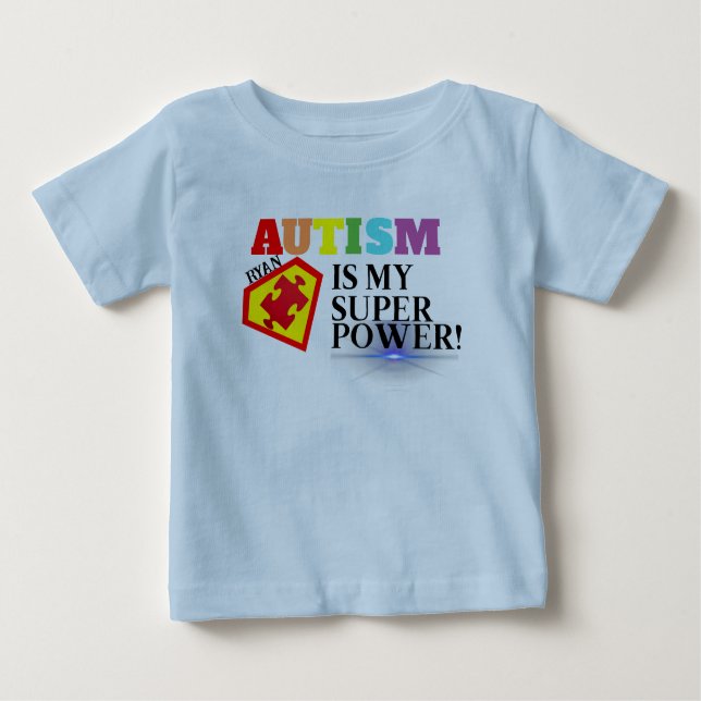 Camiseta Para Bebê Autismo Personalizado É Minha Superpotência T-Shir (Frente)