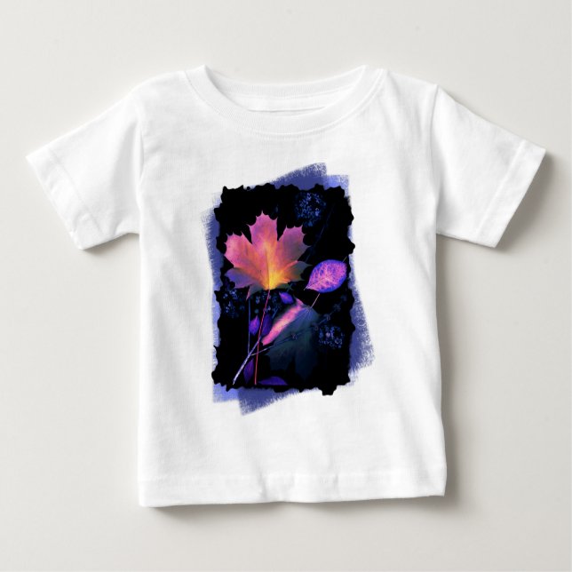 Camiseta Para Bebê Autumn Leaves em Neon e Azul (Frente)