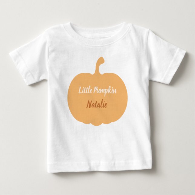 Camiseta Para Bebê Autumn Little Pumpkin Nome Personalizado (Frente)