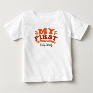 Camiseta Para Bebê Autumn Orange Retro Meu Primeiro Dia de Ação de Gr