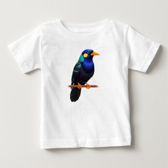 Camiseta Para Bebê Ave Exótica Multicolorida (Frente)