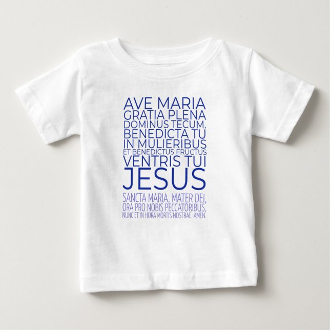 Camiseta Para Bebê Ave Maria Latin Hail Mary Oração Católica (Frente)