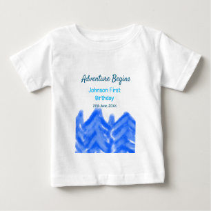 Camiseta Para Bebê Aventura Azul Aqua inicia montanha primeiro aniver