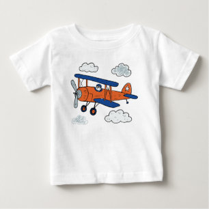 Camiseta Para Bebê Aventura de Biplano de Desenho Animado Antigo
