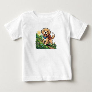 Camiseta Para Bebê Aventura de Caminha de Cachorrinho Retriever Doura