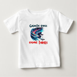 Camiseta Para Bebê Aventura de Esqui Cósmico no Espaço