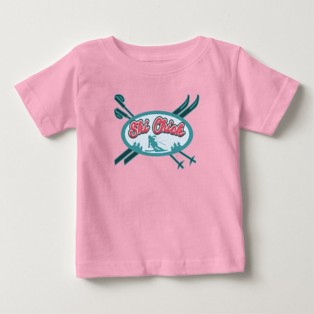 Camiseta Para Bebê Aventura de Neve de Pintinho de Esqui (Frente)